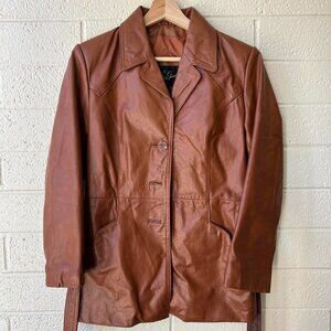 Vintage Miss Simone Leather Jacket Women’s Size 8 Brown Blazer Office Preppy